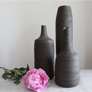 Black Wabi-Sabi Pottery Vase Large Ceramic Vase Home Decor Hand Thrown Stoneware Table Decor Handmade image 2