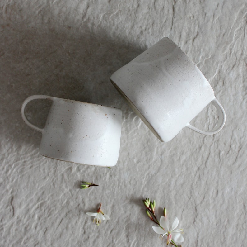 White Matte Pottery Coffee Mug Pattern Handmade Stoneware Mug Coffee Lover Gift for Her Artisan Ceramic Tea Mug with Handle Souffle image 10