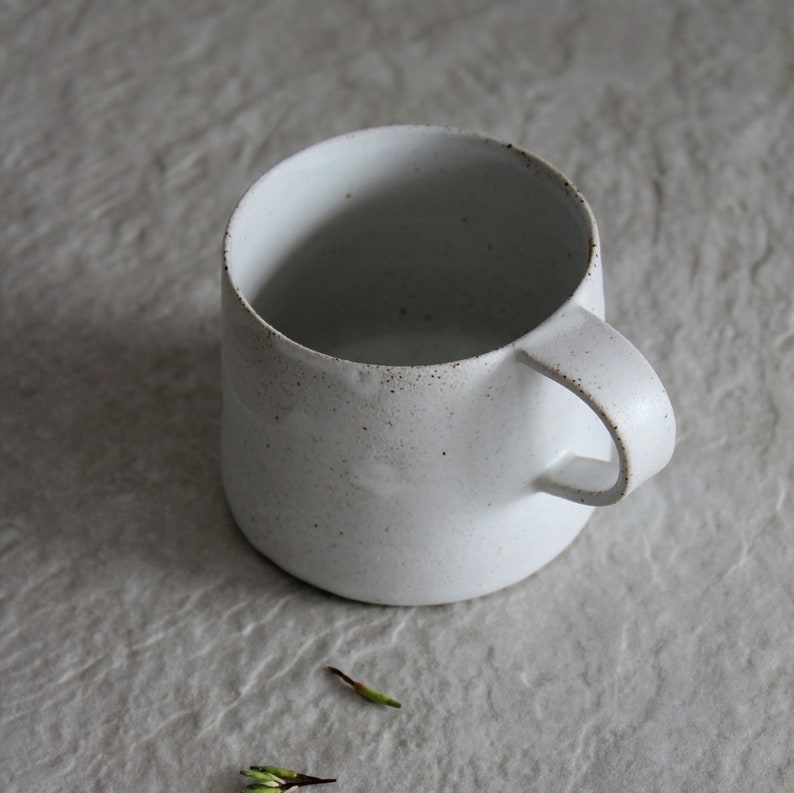 White Matte Pottery Coffee Mug Pattern Handmade Stoneware Mug Coffee Lover Gift for Her Artisan Ceramic Tea Mug with Handle Souffle image 9