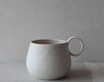 Handmade White Matte Stoneware Coffee Mug: Artisan Ceramic Tea Cup