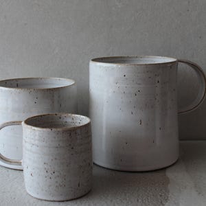 White Shine Coffee Mug Handmade Stoneware Cup Coffee Lover Gift for Her Artisan Ceramic Tea Cup with Handle