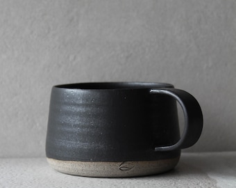 Black White Coffee Mug Handmade Stoneware Cup Coffee Lover Gift for Her Artisan Ceramic Tea Cup with Handle