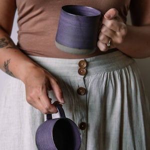 Purple Coffee Mug Handmade Stoneware Cup Coffee Lover Gift for Her Artisan Ceramic Tea Mug with Handle