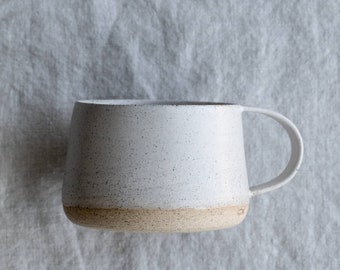 White Pearl Coffee Mug Handmade Stoneware Cup Coffee Lover Gift for Her Artisan Ceramic Tea Cup with Handle