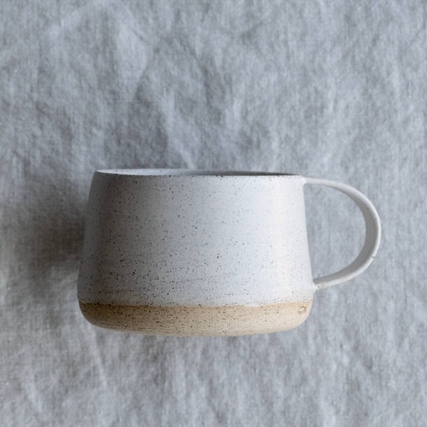 White Pearl Coffee Mug Handmade Stoneware Cup Coffee Lover Gift for Her Artisan Ceramic Tea Cup with Handle