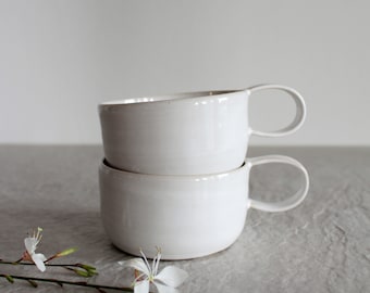 Handmade Stoneware Coffee Cup: Shine White Artisan Ceramic Tea Mug