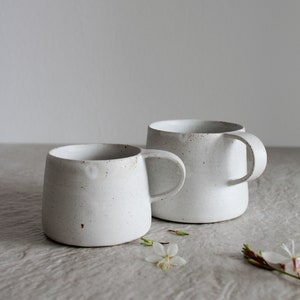 White Matte Pottery Coffee Mug Pattern Handmade Stoneware Mug Coffee Lover Gift for Her Artisan Ceramic Tea Mug with Handle Souffle image 1