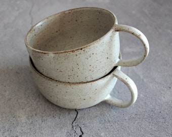 White Pottery Coffee Mug Handmade Stoneware Mug Coffee Lover Gift for Her Artisan Ceramic Tea Cup with Handle