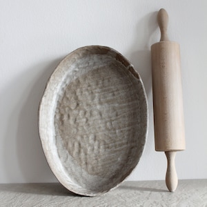 Rustic Oval White Pottery Baking Pan Hand Thrown Stoneware Dinnerware Handmade Lasagna Baking Pan Bread Baking Pan