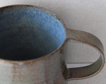 Handmade Turquoise Stoneware Mug: Rustic Pottery Coffee Cup