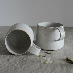 White Matte Pottery Coffee Mug Pattern Handmade Stoneware Mug Coffee Lover Gift for Her Artisan Ceramic Tea Mug with Handle Souffle image 6