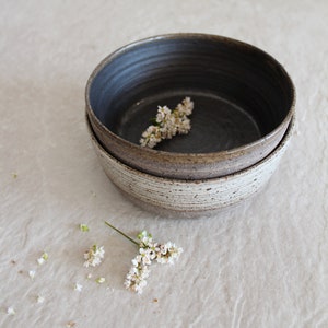 Brown/White Pottery Buddha Bowl Wabi Sabi Small Ceramic Bowl Handmade Stoneware Breakfast Cereal Soup Bowl