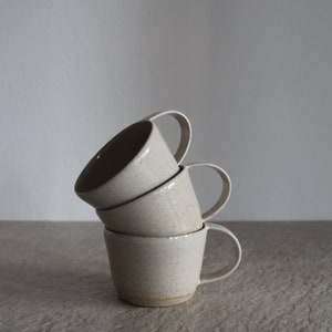 White Pottery Coffee Cup Handmade Stoneware Cup Coffee Lover Gift for Her Artisan Ceramic Tea Cup with Handle