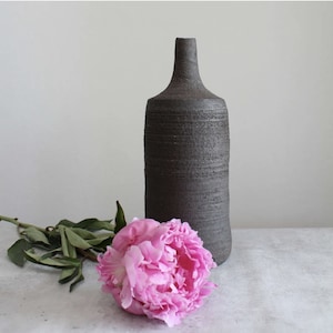 Black Wabi-Sabi Pottery Vase Large Ceramic Vase Home Decor Hand Thrown Stoneware Table Decor Handmade image 1