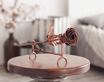 Bronze Rose – 8th, 19th Anniversary Gift, Handcrafted Metal Flower Decor