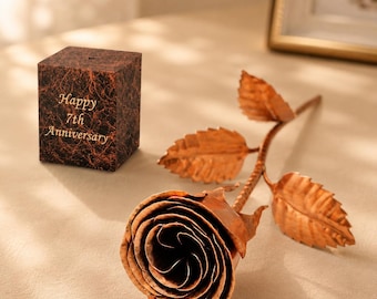 Personalized Copper Rose with Engraved Stand, 7th Anniversary Gift