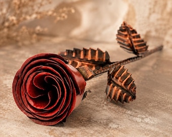 Bronze Rose with Stainless Steel Stand, 19th & 8th Anniversary Gift, Handmade Metal Flower Decor