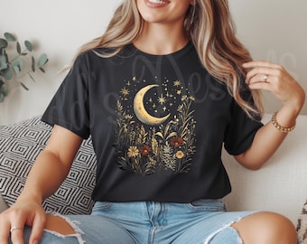 Vintage Celestial Moon Wildflower Tshirt
