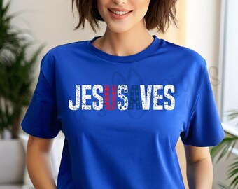 Jesus Saves Patriotic USA Christian T-Shirt | Faith Based Fourth of July Tee | American Christian Shirt