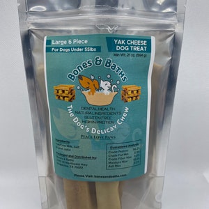 Large – 6 sticks Himalayan Yak Cheese Dog Chews | Long Lasting Natural Treats | Hard Chews for Strong Chewers | Bones & Baths