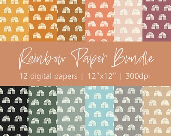 rainbow digital paper pack | boho rainbow paper | printable rainbow paper | instant download | scrapbook paper | 12x12 high resolution |
