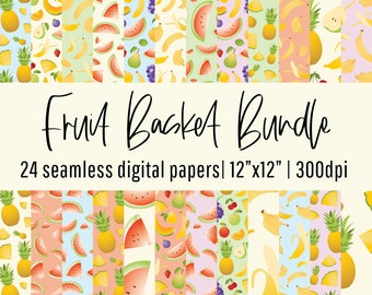 printable fruit digital paper | seamless digital paper | instant download | scrapbook paper | 12x12 bright pastel high resolution
