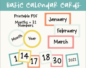 Basic Bright classroom calendar set | printable calendar numbers | pocket chart calendar | pocket chart cards | Calendar card set