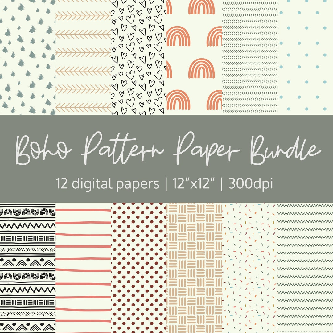 Boho Pattern Paper Pack | Boho Chevron Paper | Tribal Digital Paper ...