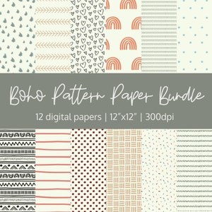 boho mönsterpapperspaket | boho chevronpapper | tribal digitalt papper | direktnedladdning | scrapbookingpapper | 12x12 hög upplösning