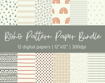 boho pattern paper pack | boho chevron paper | tribal digital paper | instant download | scrapbook paper | 12x12 high resolution