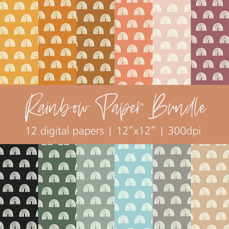 Rainbow Digital Paper Pack Boho Rainbow Paper Printable Rainbow Paper
