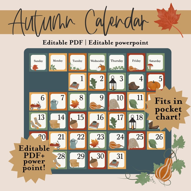 Fall Calendar Printable Fall Calendar Fall Calendar Cards Autumn