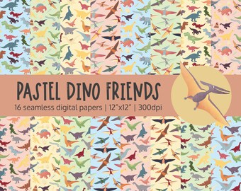 dinosaur digital paper pack | dino paper | cute dinosaur paper | instant download | scrapbook paper | 12x12 high resolution | dino patterns