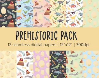 dinosaur digital paper pack | prehistoric paper | cute dinosaur paper | instant download | scrapbook paper | 12x12 high resolution |