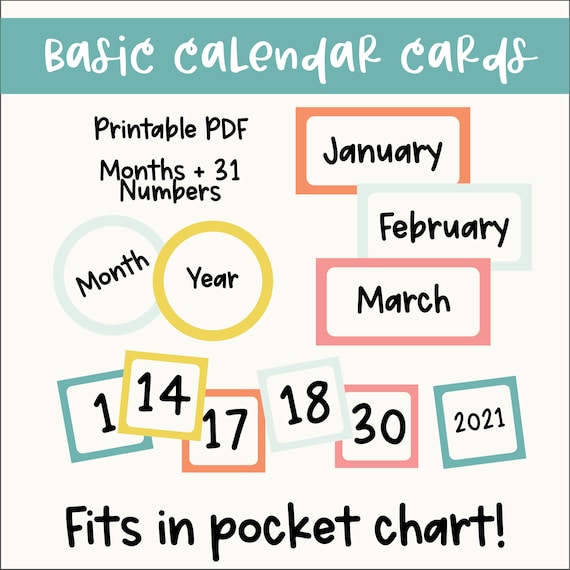 Basic Bright Classroom Calendar Set Printable Calendar Numbers Pocket Chart Calendar  Pocket Chart Cards Calendar Card Set - Etsy