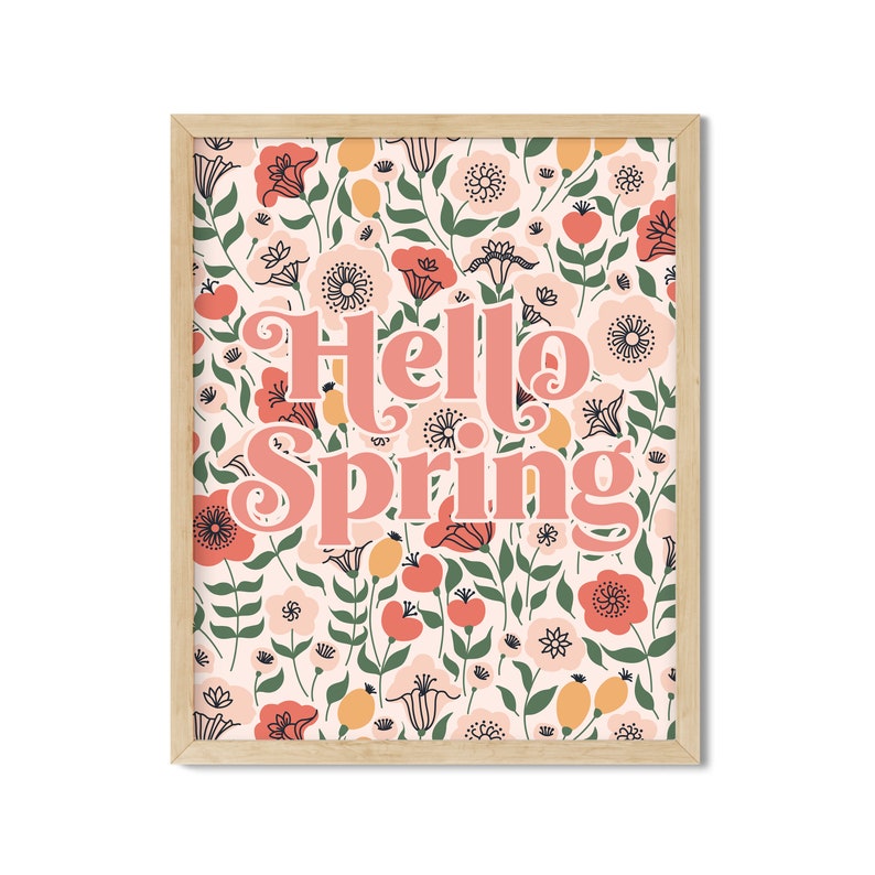 Hello Spring Printable Wall Art Spring Decor Spring Flowers Etsy