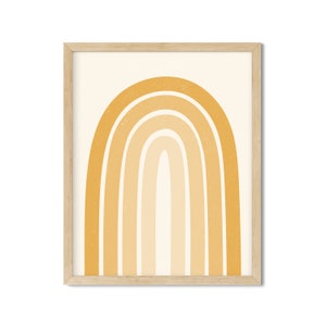 Descarga digital del arco iris dorado, tonos de decoración del hogar del arco iris amarillo, inspiración retro, arte de la habitación de los niños del bebé mostaza ocre, sala de juegos de la guardería
