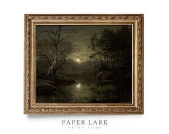 Full Moon Forest Vintage Art Print, Halloween Antique Painting, Spooky Haunted Woods, Ghost Digital Download Fancy Victorian Halloween Decor