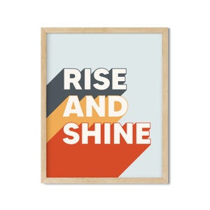 Rise and Shine Digital Download, Shine Bright Wall Art Home Decor, Retro Typography, Keep Shining, Shine On, 60s 70s Blue Red Gold