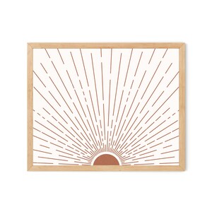 Zonnestralen digitale download, Summer Wall Art, Sunrise, Sunset, Retro Geïnspireerde Sunshine Sunny Days 60s Mid Century Modern, Roestbruin en Wit