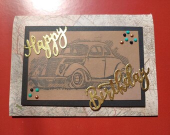 Tarjeta de cumpleaños de coche clásico hecha a mano
