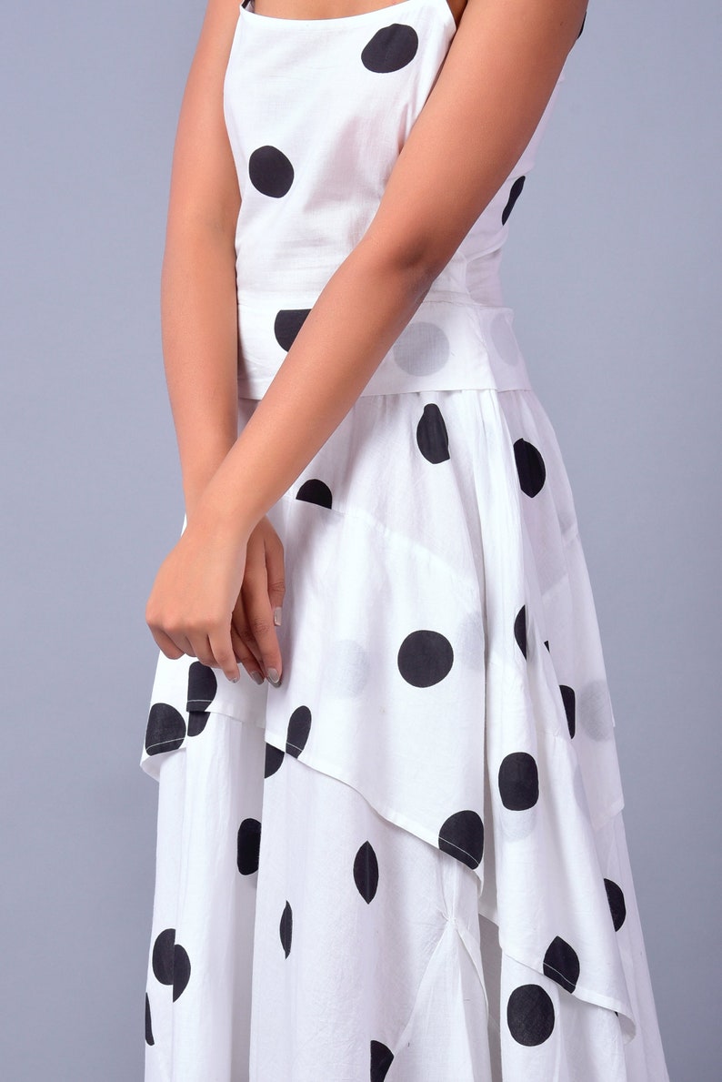 POLKA DOT DRESS Hand Block Printed Organic Sustainable Fashion Summer Dress Long Dress White and Black Polka Dress image 3