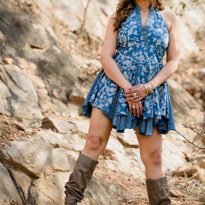 HALTER MINI DRESS - Hand Block Printed Short Dress Mini - Halter dress - Indigo dress