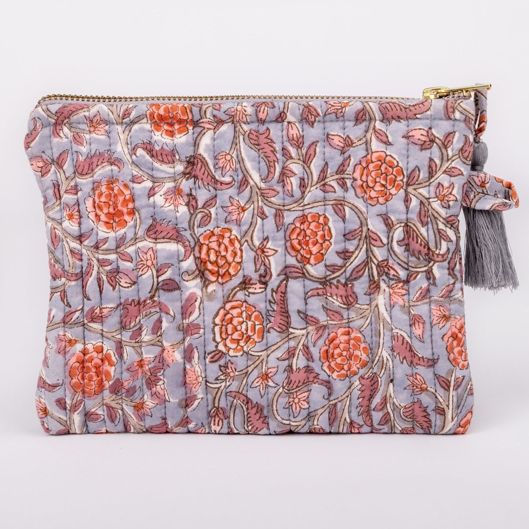 Beige - Handmade Quilted Cotton Utility Pouch 04