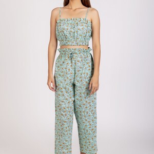 Isla Sleepwear and Loungewear Hand printed Floral print Crop top High Waist Pajama Cotton Robe image 4