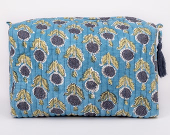 Quilted Wash Bag - Travel Essential | Leakproof | 100% Organic Cotton | TEAL COLOR
