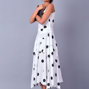 POLKA DOT DRESS Hand Block Printed Organic Sustainable Fashion Summer Dress Long Dress White and Black Polka Dress image 2