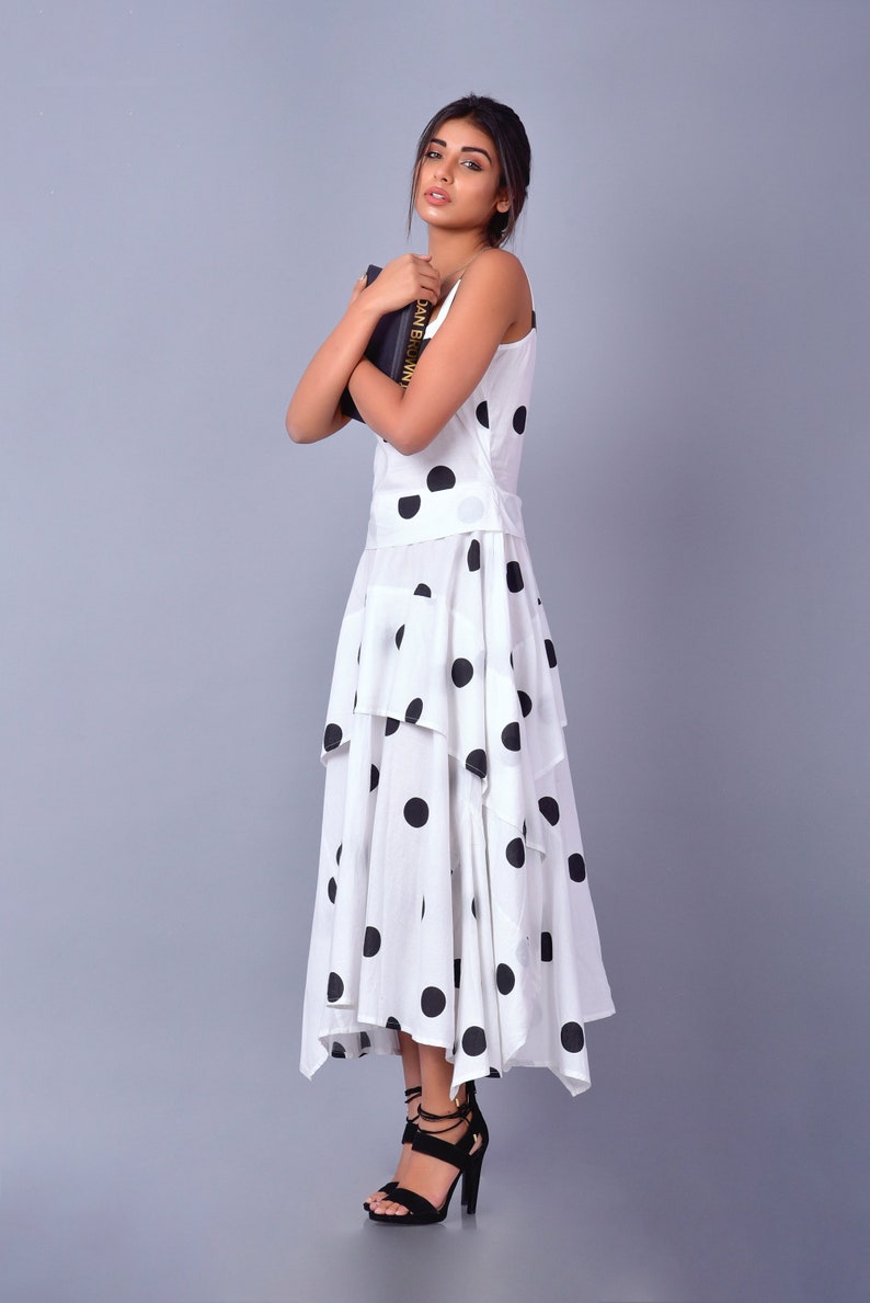 POLKA DOT DRESS Hand Block Printed Organic Sustainable Fashion Summer Dress Long Dress White and Black Polka Dress image 2