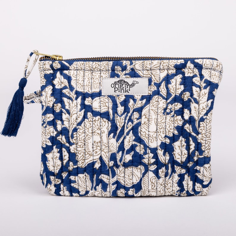 Blue - Handmade Quilted Cotton Utility Pouch 57