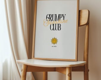 Grumpy Sunshine Club kunstprint | Boekige, kokette decoratie (digitale download)